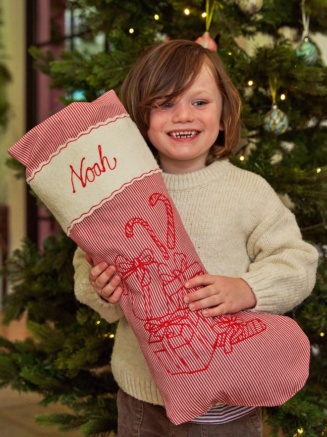 Personalised red striped Christmas stocking