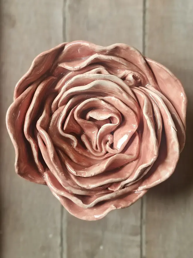 coral pink blush salmon ceramic flower wall art 3d sculpture unique handmade original