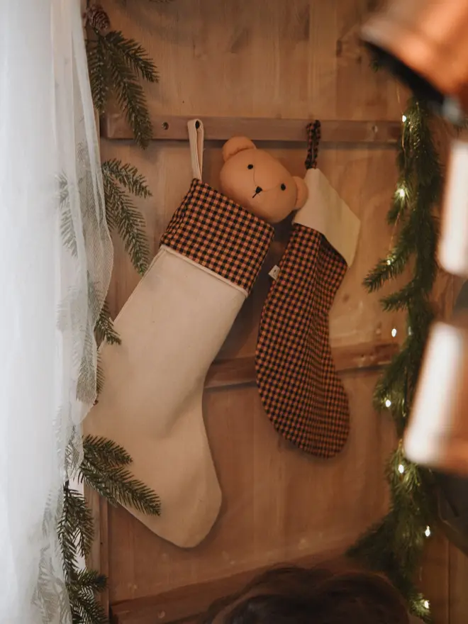 Cotton Christmas stocking for a cosy neutral Christmas interior Handmade Christmas stocking for nursery holiday decoration