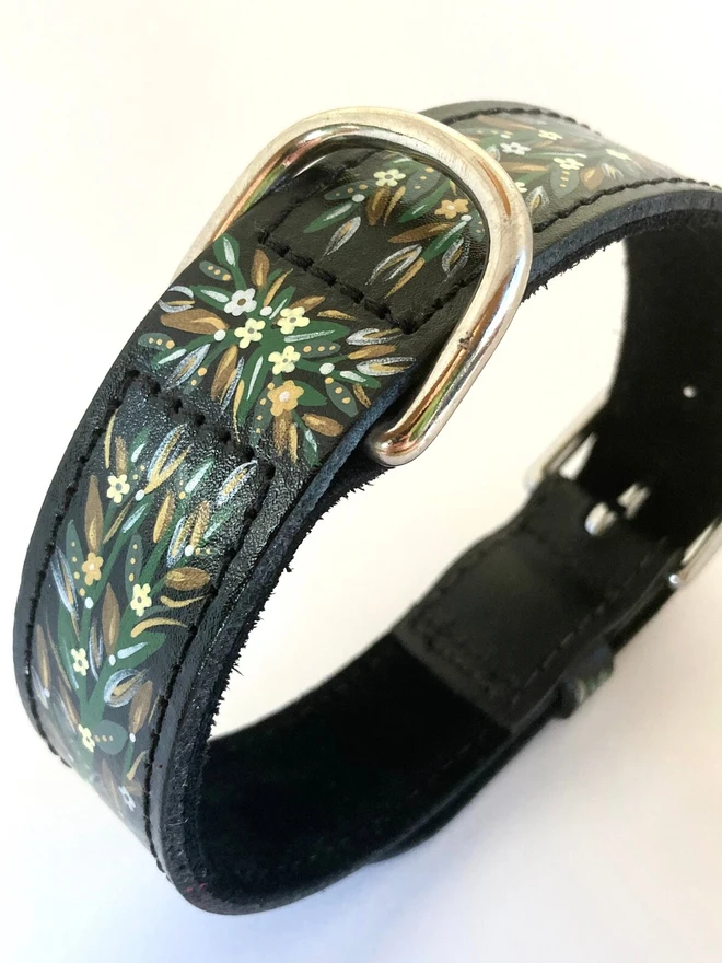 hand panted leather floral matching collar and lead