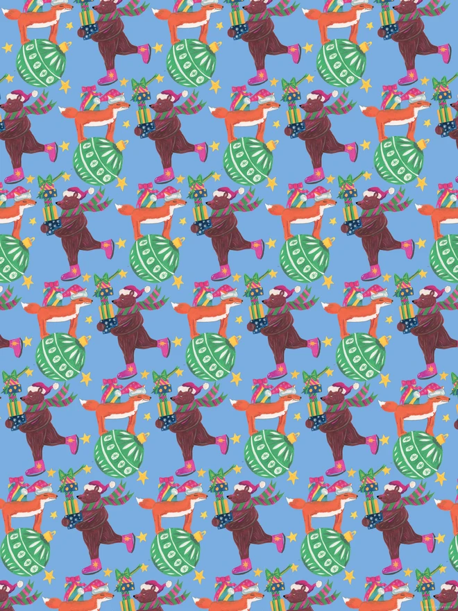 fox and bear christmas wrap