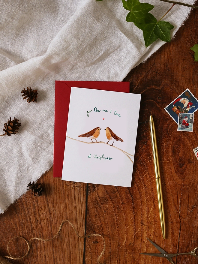 Robins For The One I Love Mini Christmas Card
