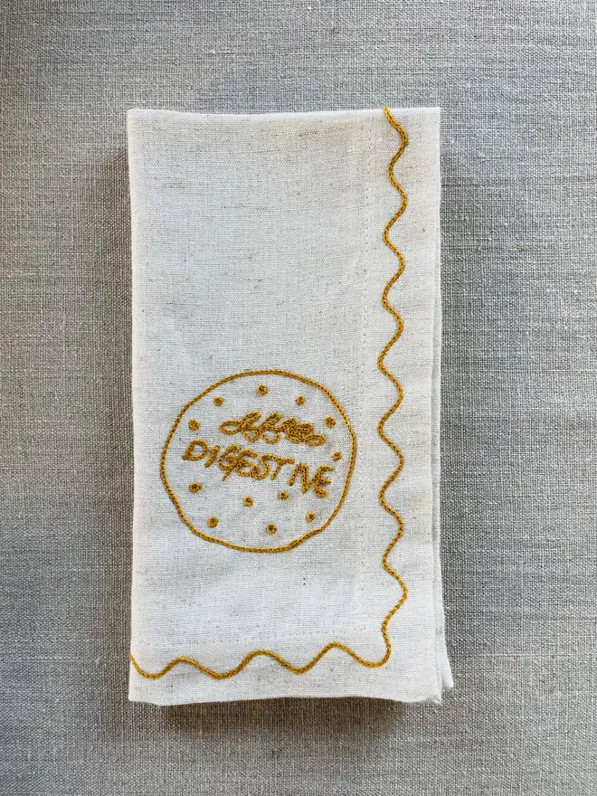 digestive biscuit embroidered linen napkin