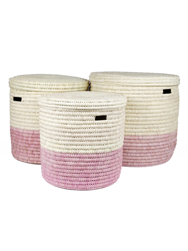 set of three sizes pink laundry basket