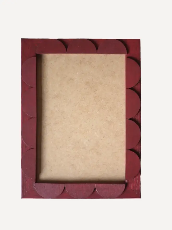 brick red stained scallop frame