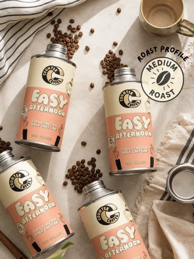 Easy Afternoon. A tin of coffee beans from Counter Coffee.