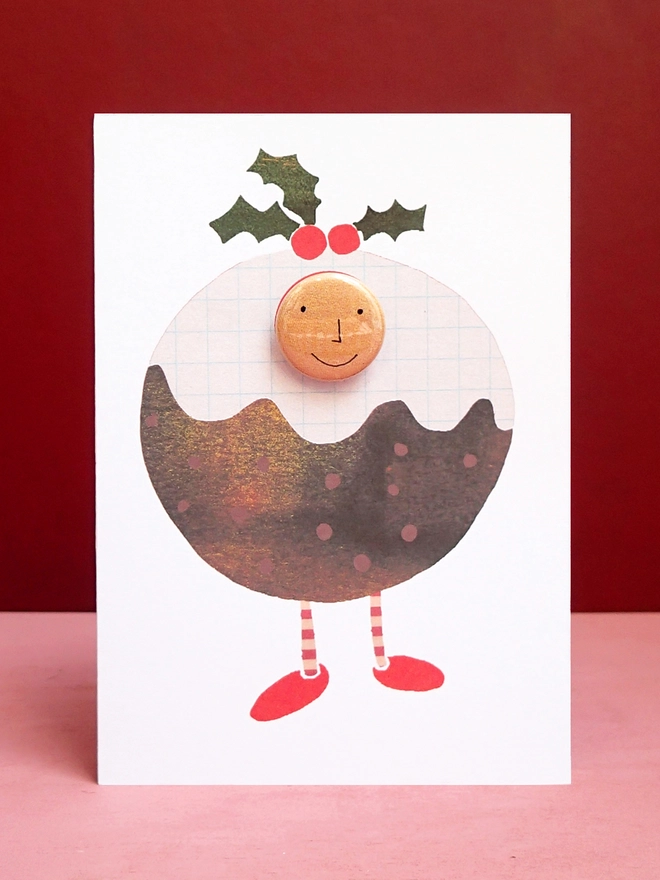 christmas pudding funny costume card with pin badge