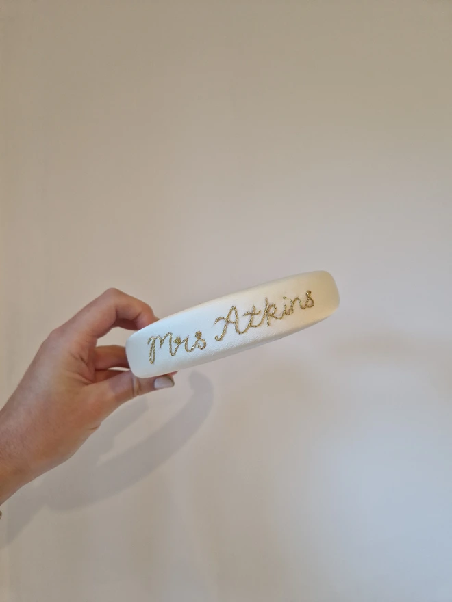 hand embroidered personalised bridal headband