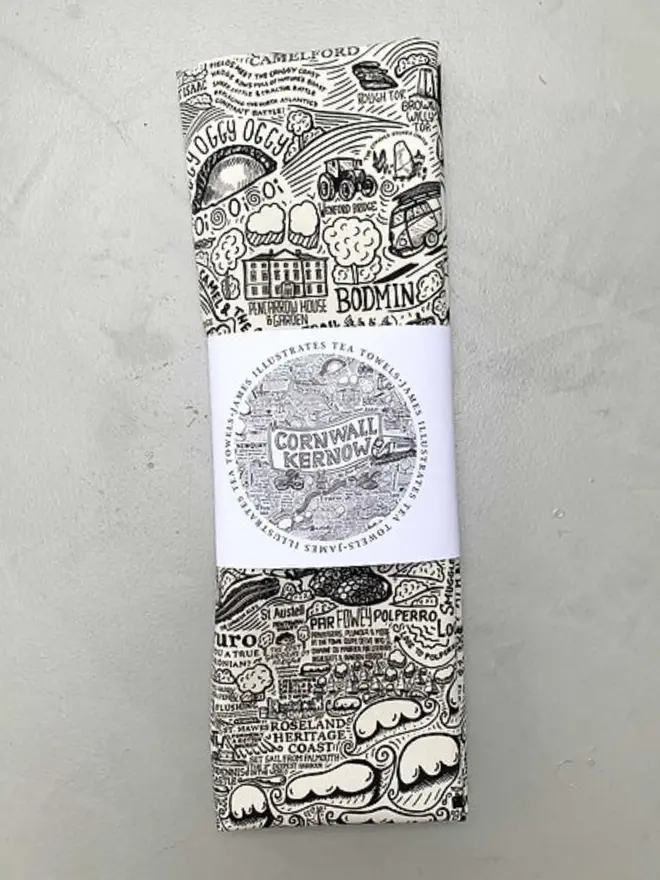 Cornwall Print Tea Towel Wrapped