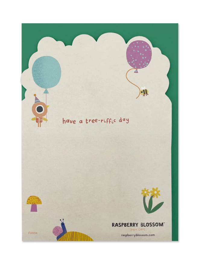 The reverse of the card has a ‘Have a tree-riffic day’ caption with a large space for your own joyful birthday message