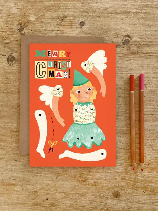 christmas fairy split pin puppet card