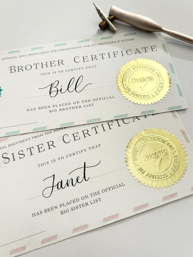 big brother and big sister announcement certificates