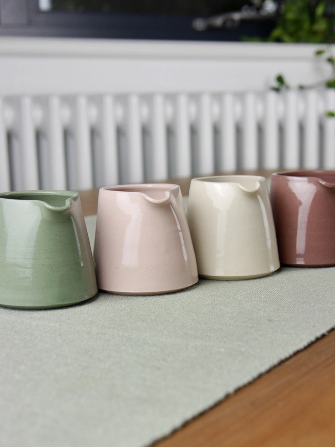 Ceramic Milk Jug range of colours in a row