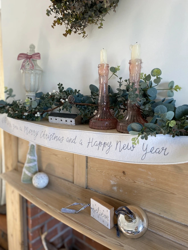 Mantlepiece Personalised Embroidered Felt Christmas Ribbon