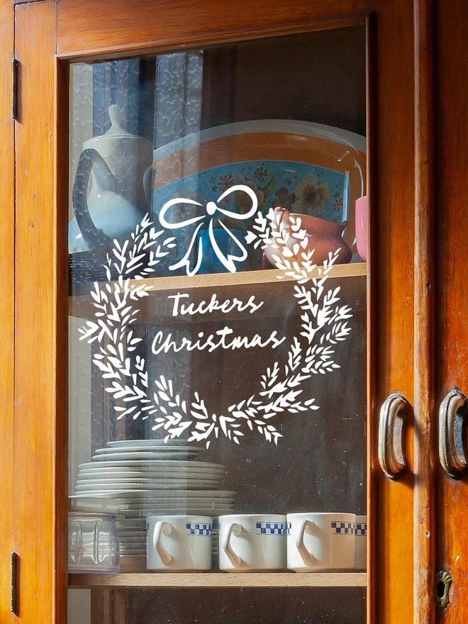 personalised hand drawn wreath window sticker
