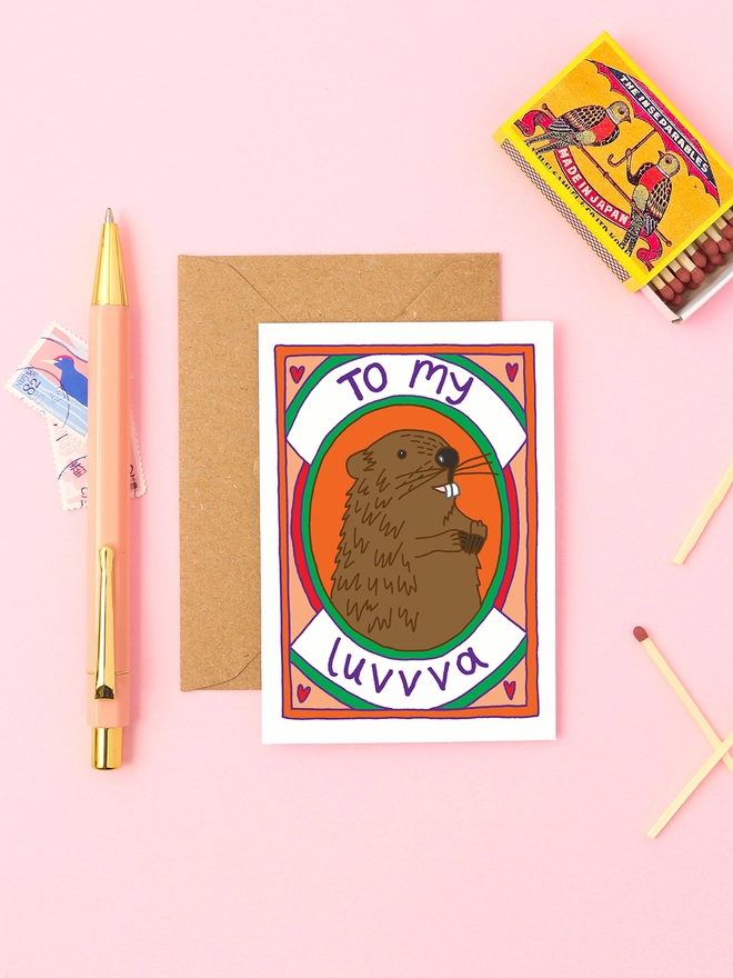 To my lover! A sweet beaver mini card perfect for valentines or anniversaries or just because you love them