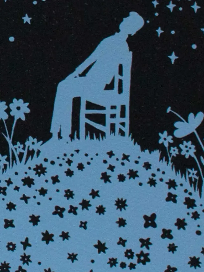 Sceenprint of a man sitting on a hill gazing at the stars