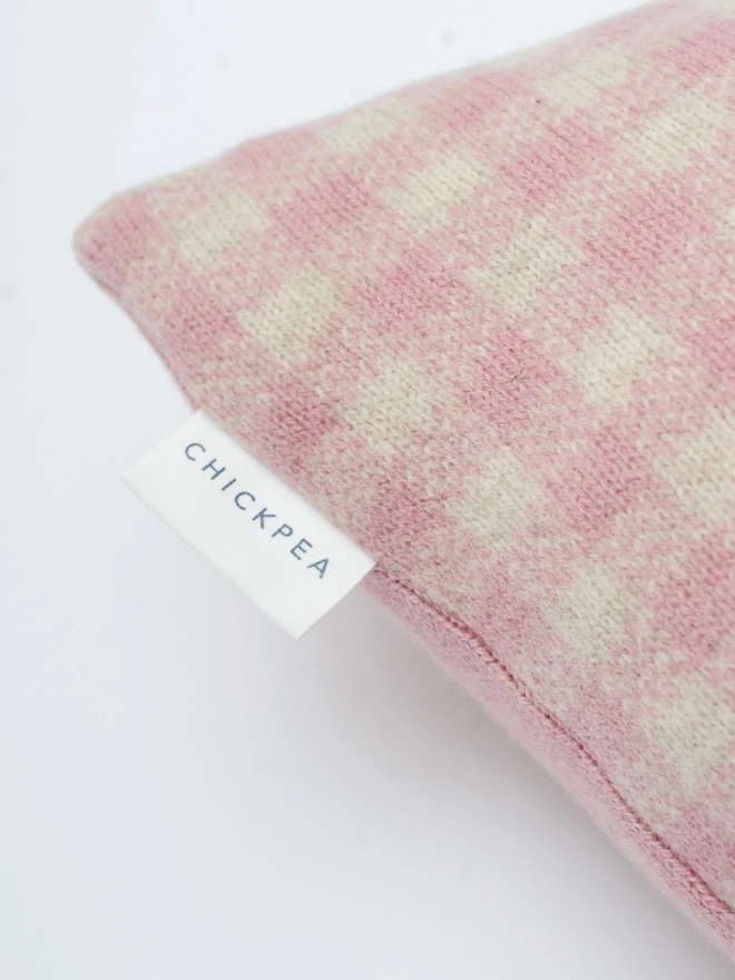 gingham pink lambswool cushion