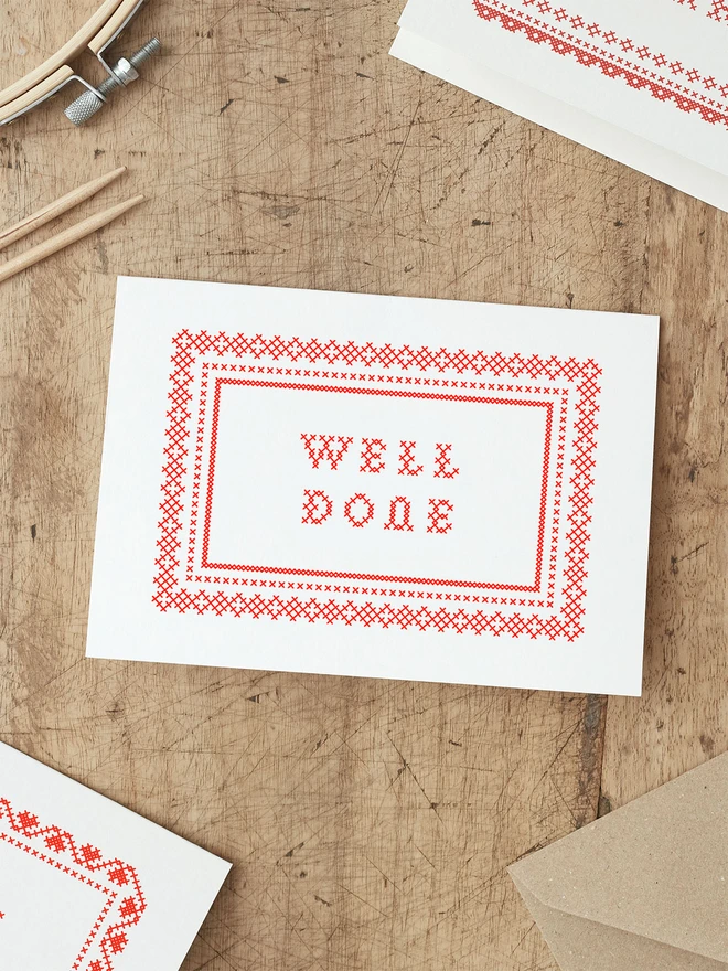 cross stitch well done card for congratulations cross stitch good luck greeting card CS-WELL-RD
