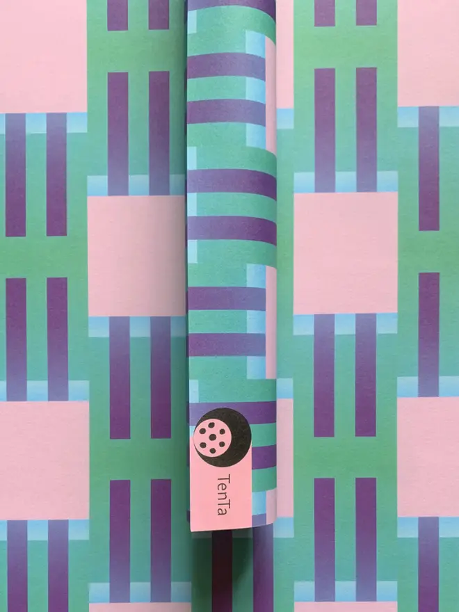 Geometric Column Pattern Wrapping Paper, against a patterned background. 