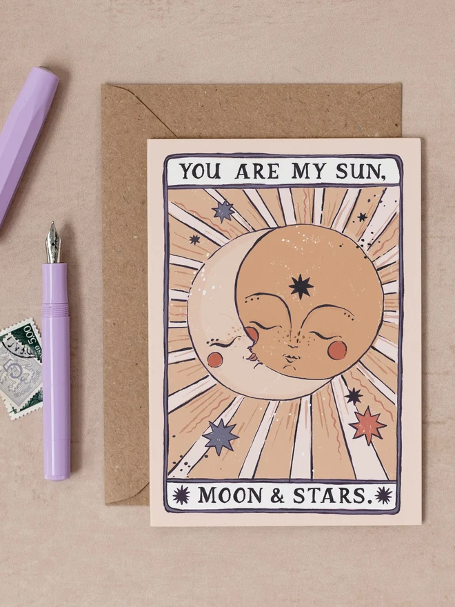 Sun, Moon & Stars Card by Sister Paper Co with a kraft envelope