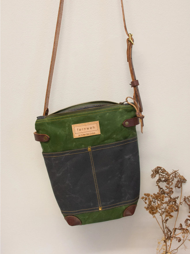 waxed cotton cross body field bag