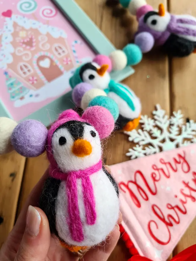 Felt Pastel Penguin Christmas Garland