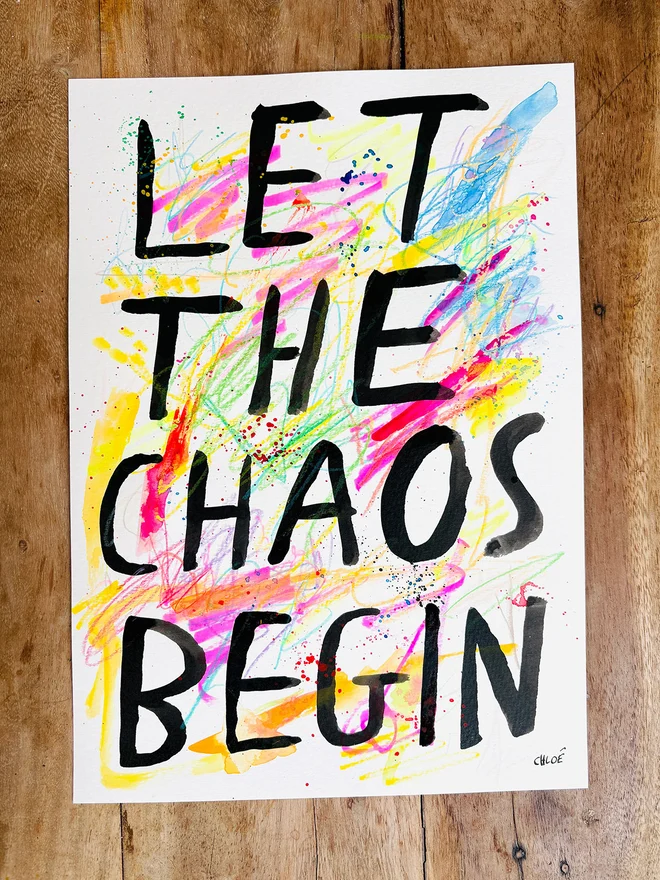 "Let The Chaos Begin" Original artwork in ink, watercolour, pen and pencils. Inspired by the school holidays and parenting in general
