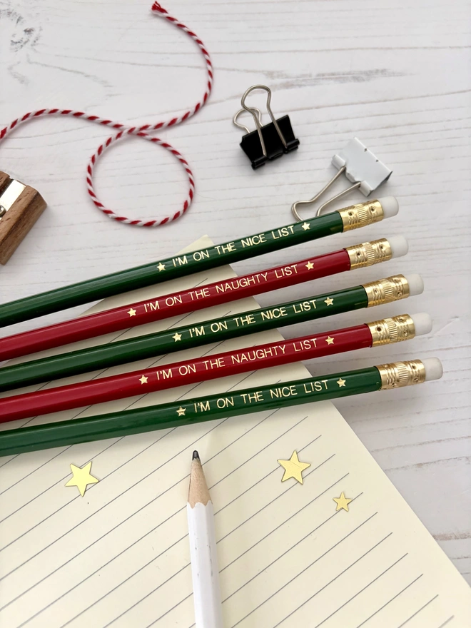 Naughty or Nice List Christmas Pencils (Set of 5 or 10)
