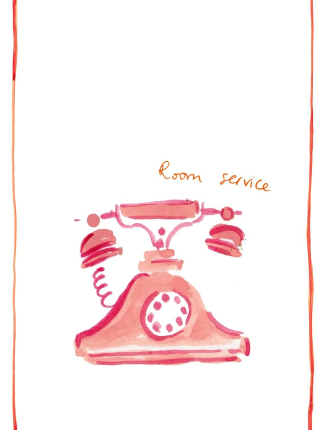 pink telephone print linen tea towel