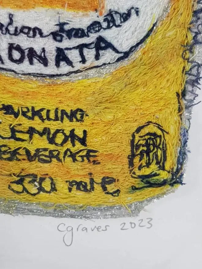 San Pellingrino Limonata Lemonade Can Embroidery Wall Art