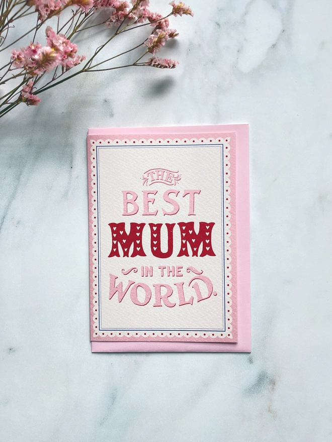 vintage style lettering and pink typography for best mum mothers day card