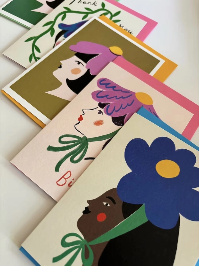 Blue Flower Woman Greeting Card