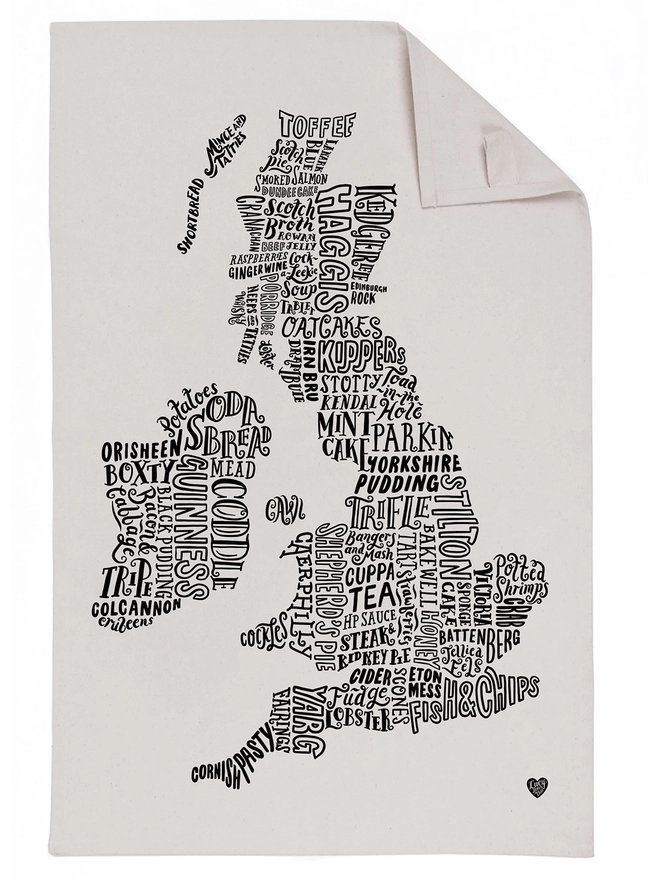 Great Britain and Ireland Food Map Tea Towel 100% cotton teatowel