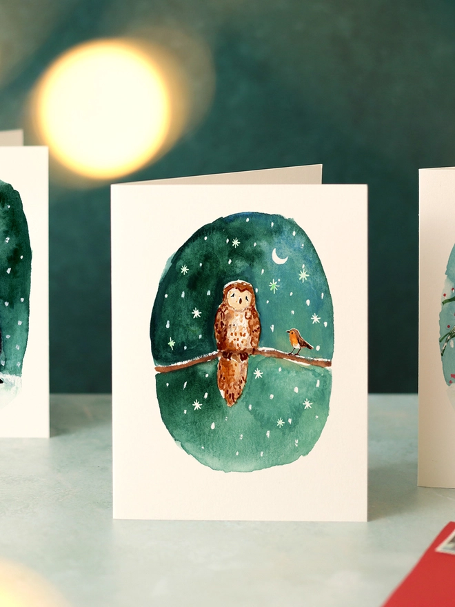 Owl and Robin Mini Christmas Card