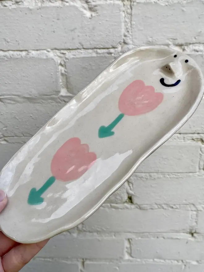 handmade ceramic tulip floral tray dish