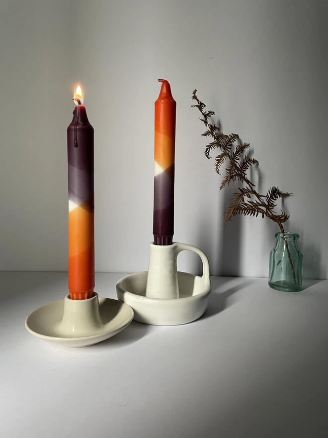 Rust Red & Aubergine Dip Dyed Dinner Candles (Set Of 2)