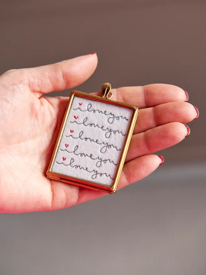 I love you embroidered hanging frame