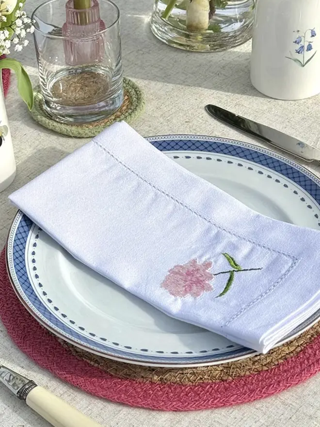 peony embroidered napkin