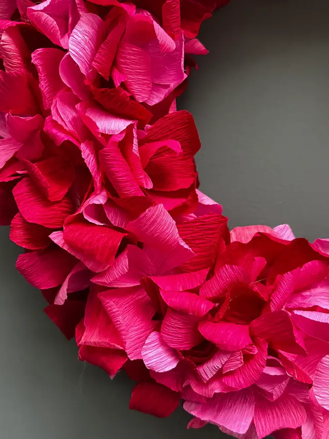 Winter Red & Pink Crepe Paper Christmas Wreath