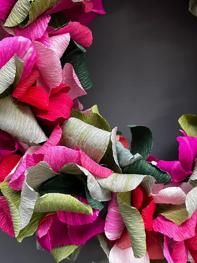 Pink & Green Assorted Crepe Paper Wreath