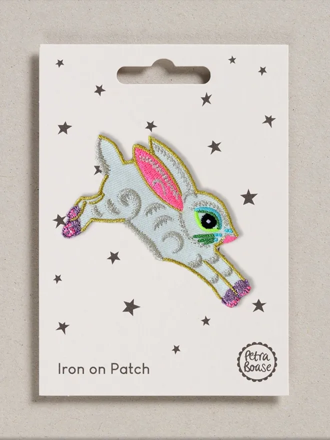 Rabbit embroidered iron on fabric patch