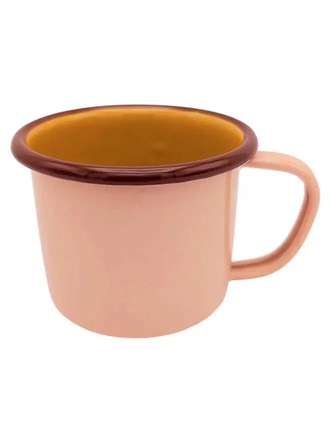 Enamel Mug, an enamel mug sitting on plain white surface. 