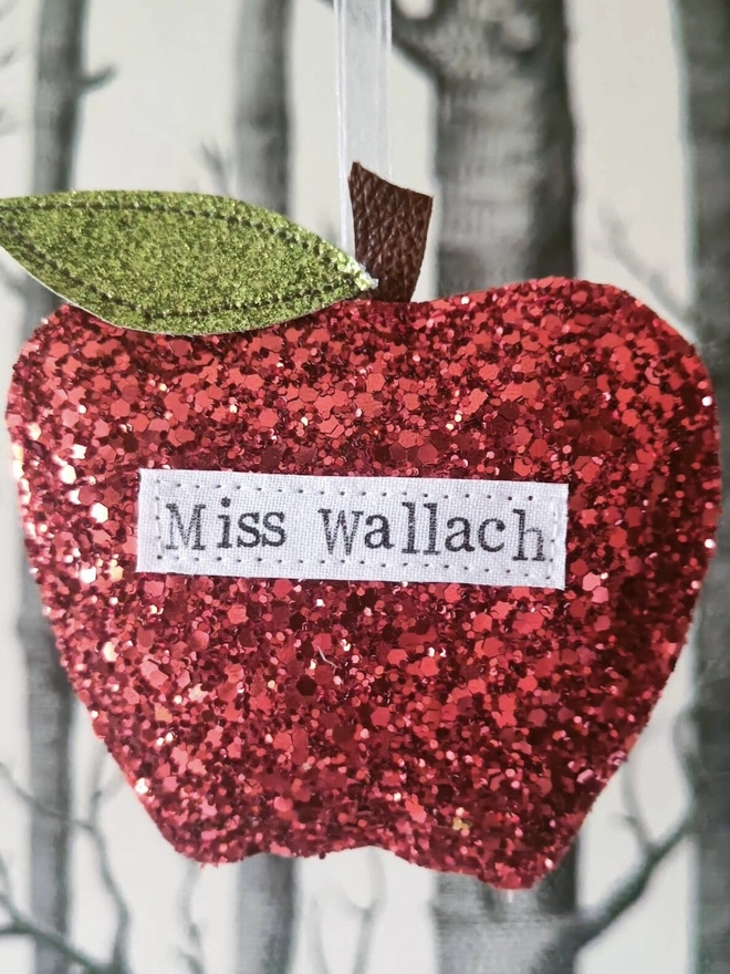 Hanging Glitter Apple Personalised Teacher Gift