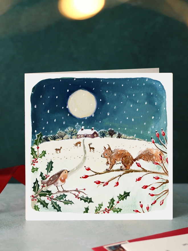 Squirrel and Robin Blank Christmas Card
