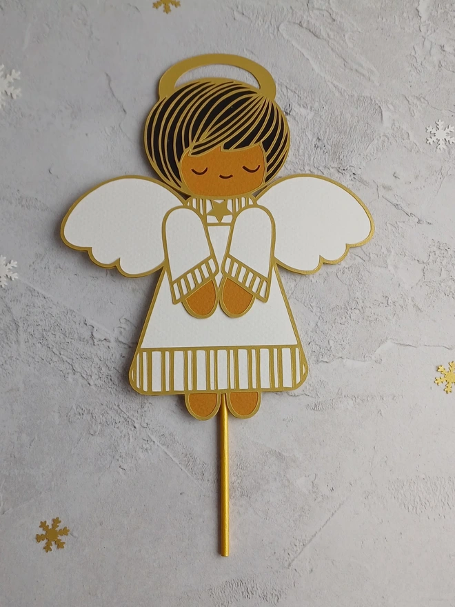 Christmas Angel Tree Topper with mid brown skin