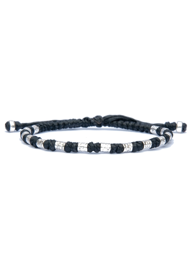black rope silver bracelet mens