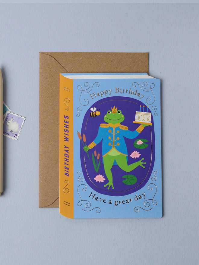 'Happy Birthday Have A Great Day' Frog & Bee Card