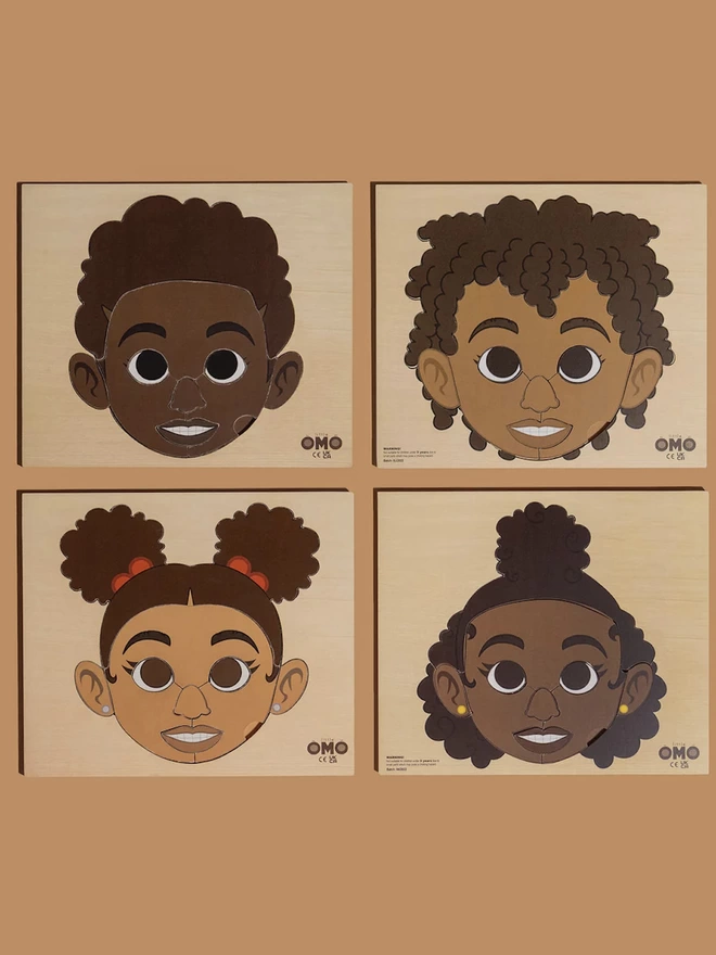Four different Face Puzzles seen together.