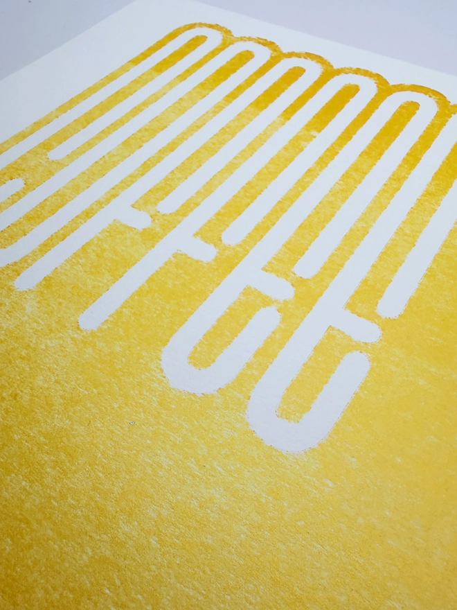 'Coffee' Gold Screen Print, on a white background. 